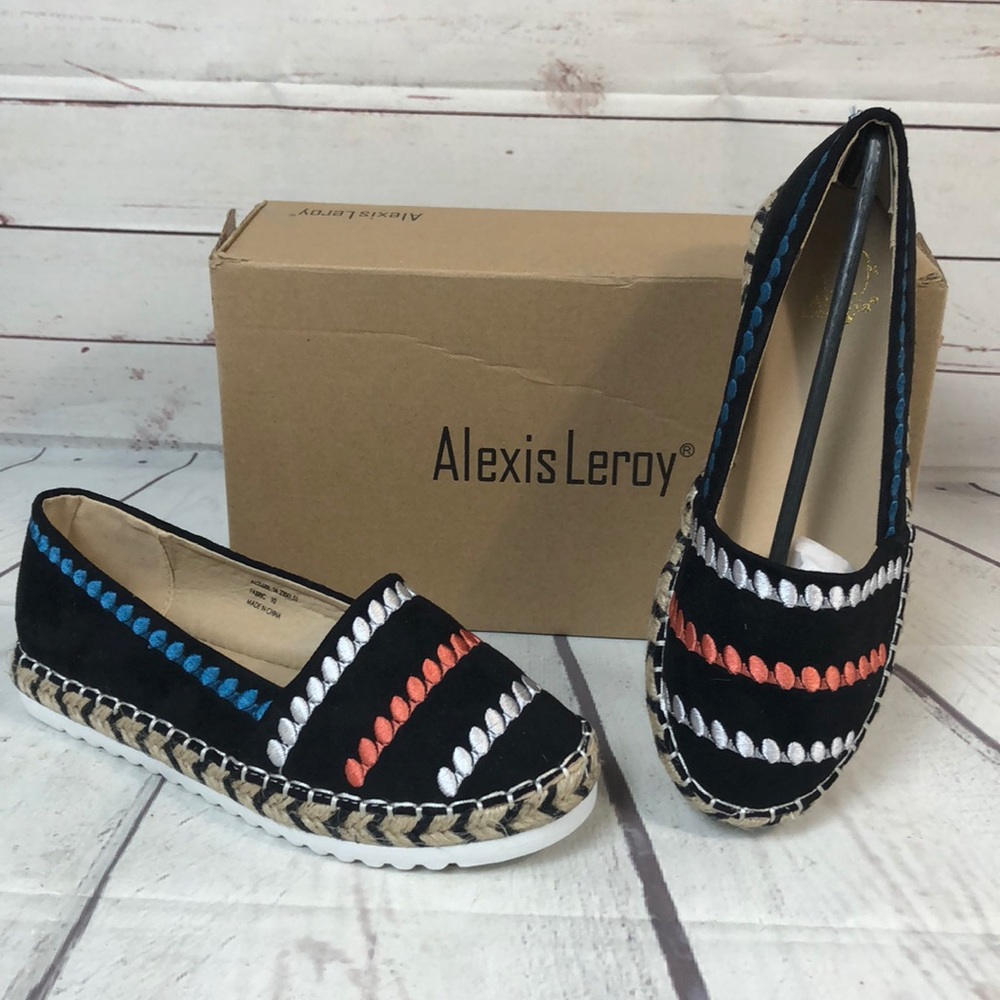 Black Embroidered Espadrille Flats Boho shoes 6